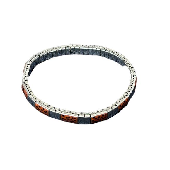 NWOT Unbranded Stainless Steel Expanding Bracelet Enamel Brown Links Black Dots - Picture 3 of 4